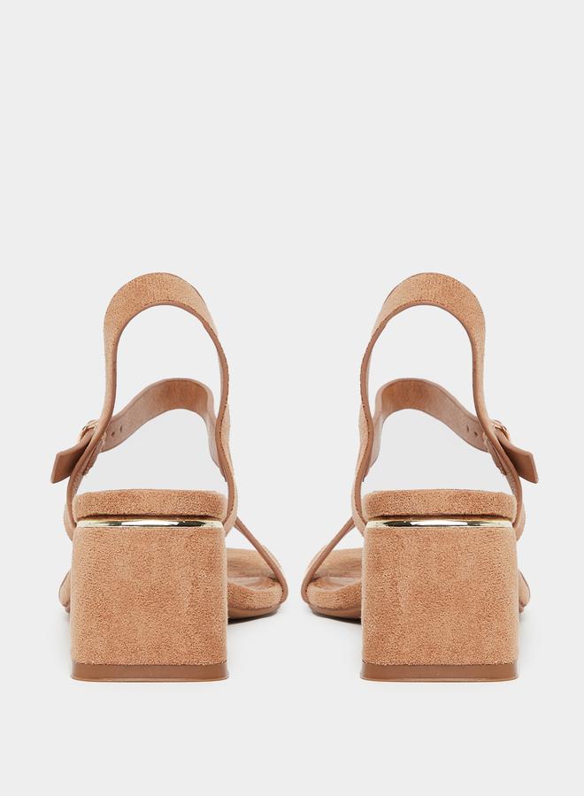 Styli Brown Suede Block Heel Sandals - Image 4